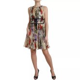 Dolce & Gabbana Bézs Virágmintás Ujjatlan A-vonalú Mini Ruha
