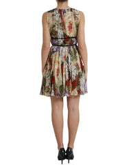 Dolce & Gabbana Beige Floral Sleeveless A-line Mini Dress - Dresses