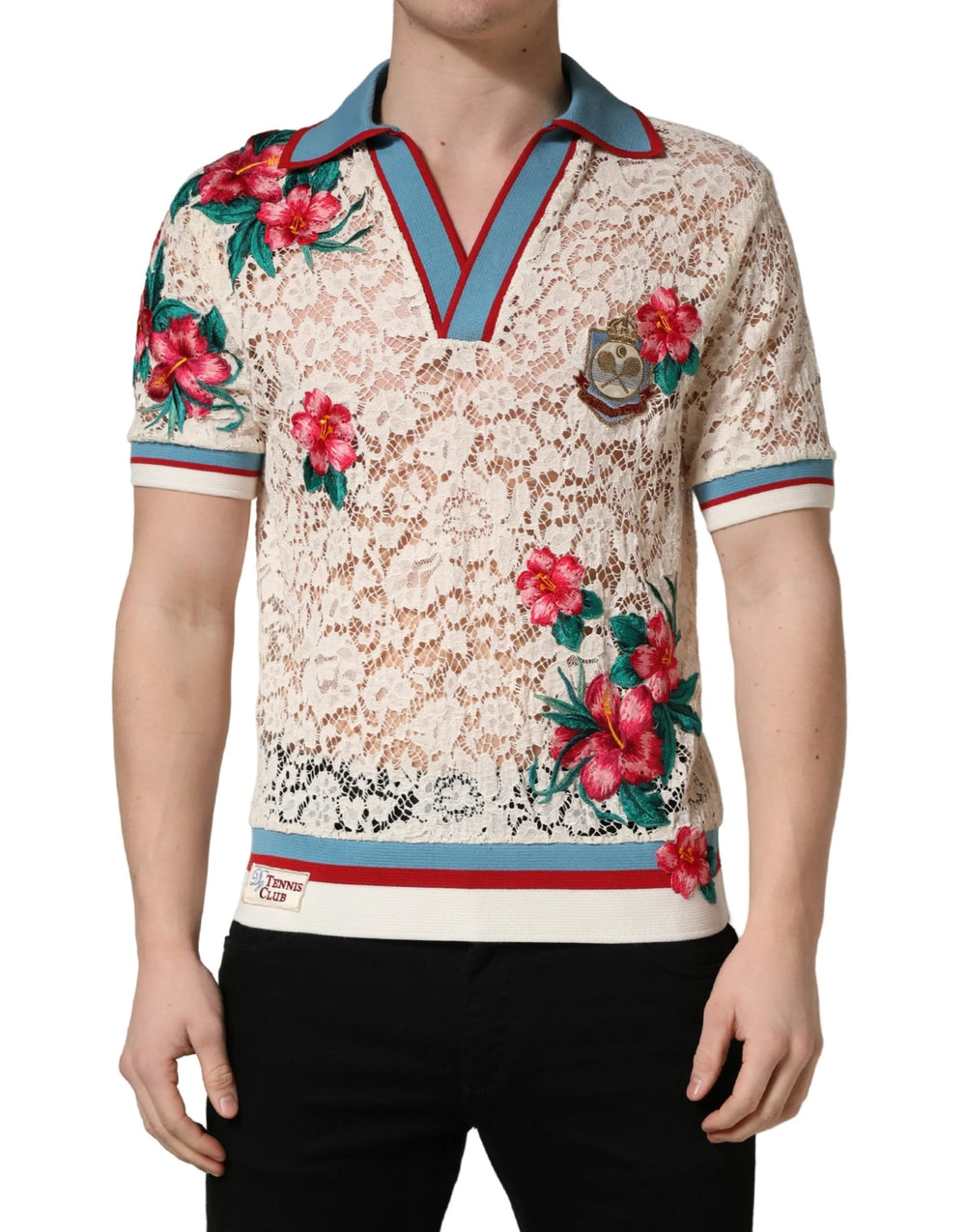 Dolce & Gabbana bézs virágos Teniszklub hímzett póló - IT46 | S