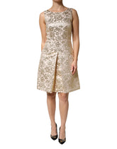 Dolce & Gabbana Beige Gold Floral Brocade Sleeveless Dress - IT42|M