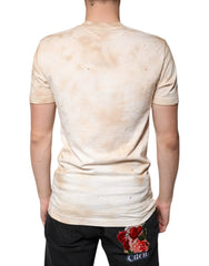 Dolce & Gabbana Beige Graphic Print Cotton V-neck T-shirt - IT48 | M - T-Shirts
