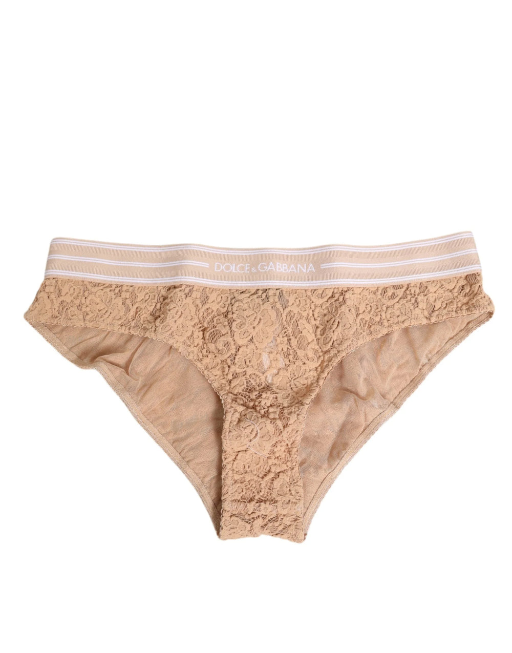 Dolce & Gabbana Beige Lace Brasiliano Briefs Logo Waistband Underwear - Briefs