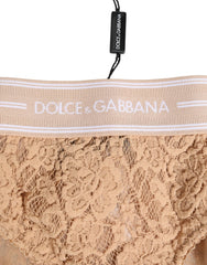 Dolce & Gabbana Beige Lace Brasiliano Briefs Logo Waistband Underwear - Briefs
