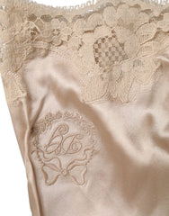 Dolce & Gabbana Beige Lace Silk Satin Tank Lingerie Underwear - Camisoles