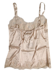Dolce & Gabbana Beige Lace Silk Satin Tank Lingerie Underwear - Camisoles