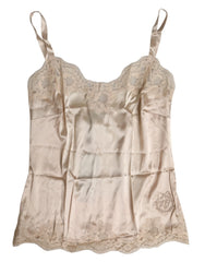 Dolce & Gabbana Beige Lace Silk Satin Tank Lingerie Underwear - Camisoles
