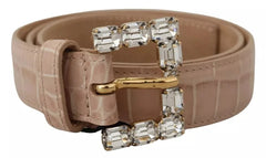 Dolce & Gabbana Beige Leather Crystal Buckle Women Belt - 60 cm / 24 Inches - Belts
