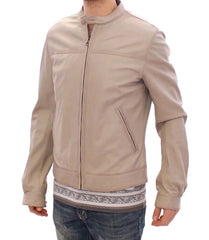 Dolce & Gabbana Beige Leather Jacket Biker Coat - IT50 | L - Bomber Jackets