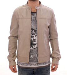 Dolce & Gabbana Beige Leather Jacket Biker Coat - IT50 | L - Bomber Jackets