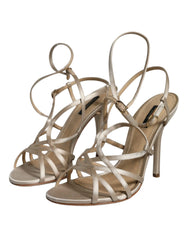 Dolce & Gabbana Beige Leather Stiletto Heels Sandals Shoes - Sandals