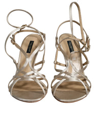 Dolce & Gabbana Beige Leather Stiletto Heels Sandals Shoes - Sandals