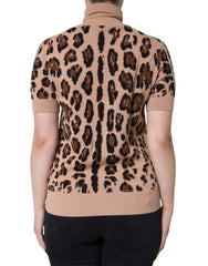 Dolce & Gabbana Beige Leopard Print Wool Turtleneck Top - IT44 | L - Sweaters