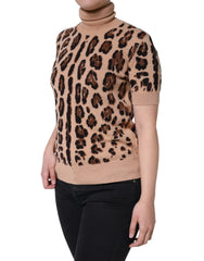 Dolce & Gabbana Beige Leopard Print Wool Turtleneck Top - IT44 | L - Sweaters