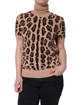 Dolce & Gabbana Beige Leopard Print Wool Turtleneck Top - IT44 | L - Sweaters
