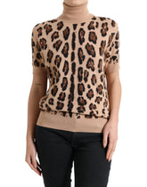 Dolce & Gabbana Beige Leopard Print Wool Turtleneck Top - IT50 | XXL - Sweaters