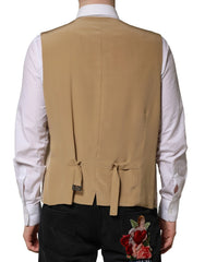 Dolce & Gabbana Beige Linen Dress Formal Men Waistcoat Vest - IT50 | L - Vests