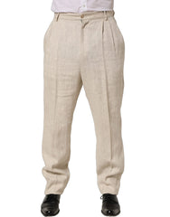 Dolce & Gabbana Beige Linen Tapered Men Dress Trouser Pants - IT48 | M