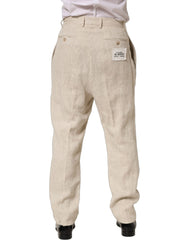Dolce & Gabbana Beige Linen Tapered Men Dress Trouser Pants - IT48 | M