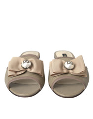 Dolce & Gabbana Beige Logo Pearl Flats Sandals Slides Shoes - EU35/US4.5 - Sandals