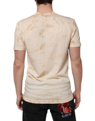 Dolce & Gabbana Beige Logo Print Short Sleeve V-neck T-shirt - IT50 | L - T-Shirts
