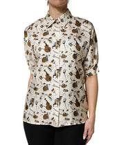 Dolce & Gabbana Beige Musical Instrument Print Short Sleeve Top