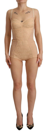 Dolce & Gabbana Beige Nylon Floral Lace Bodysuit Underwear - Bodysuits