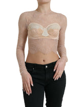 Dolce & Gabbana Beige Nylon Floral Lace Bustier Cropped Top - IT40|S - Tank Tops