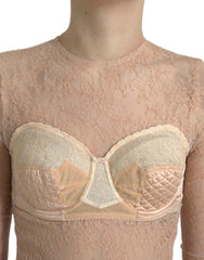 Dolce & Gabbana Beige Nylon Floral Lace Bustier Cropped Top - IT40|S - Tank Tops