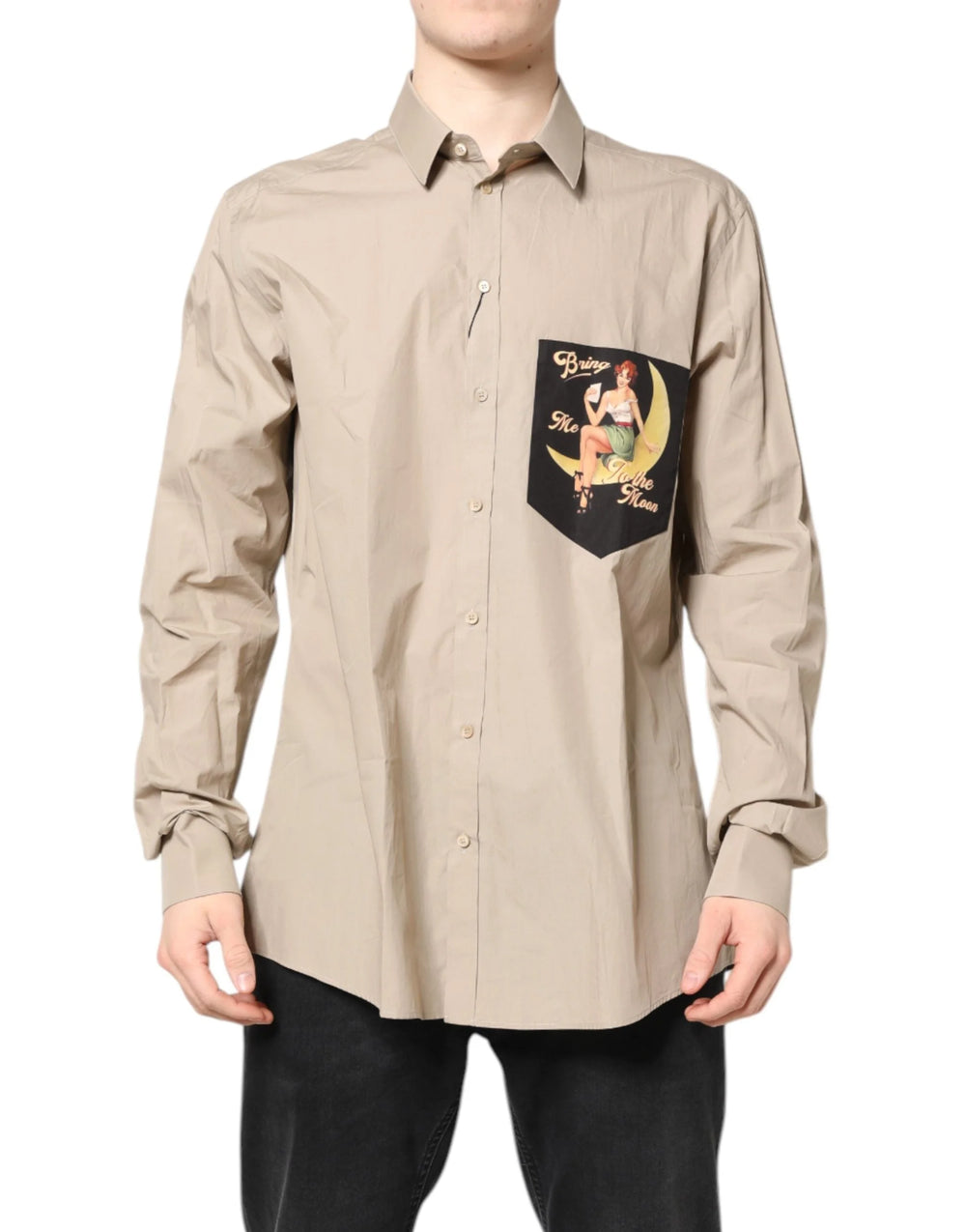 Dolce & Gabbana Beige Pin Up Print MARTINI Men Casual Shirt - IT45 | 3XL - Shirts