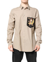 Dolce & Gabbana Beige Pin Up Print MARTINI Men Casual Shirt - IT45 | 3XL - Shirts