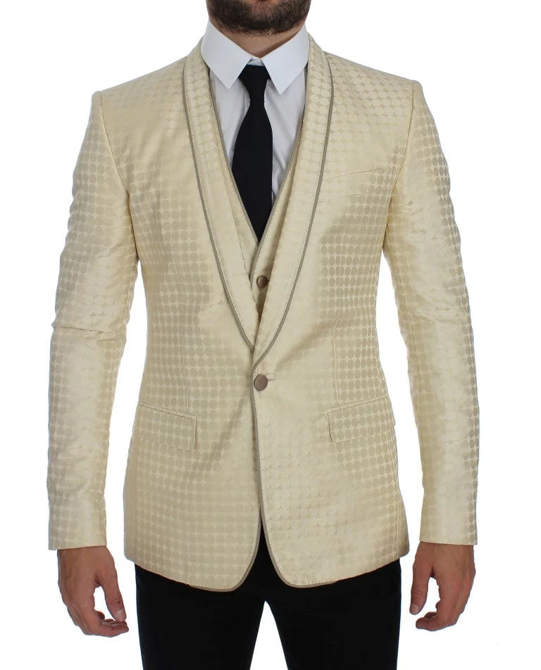 Dolce & Gabbana Beige Polka Dot Silk 2 Piece Blazer - IT44 | XS - Sport Jackets