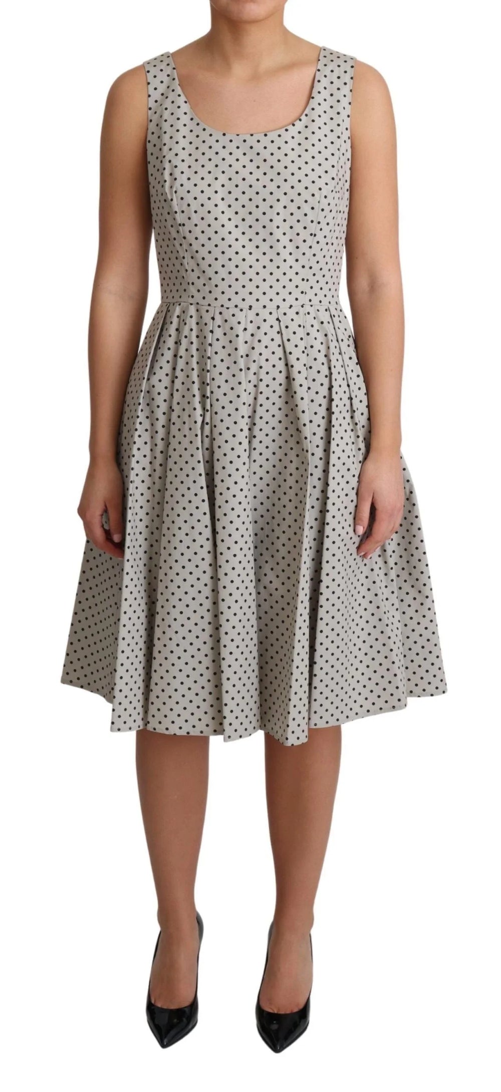 Dolce & Gabbana Beige Polka Dotted Cotton A-Line Dress - Dresses