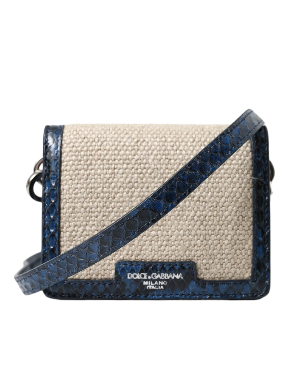 Dolce & Gabbana Beige Raffia Blue Leather Trim Mini Shoulder Purse Crossbody Bag - Cross Body Bags