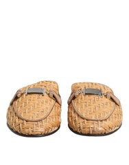 Dolce & Gabbana Beige Rattan Flat Mule Men Sandals Shoes - EU44/US11 - Sandals