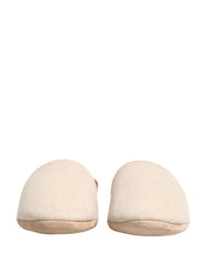 Dolce & Gabbana Beige Shetland Wool Red Quilted Slippers Shoes