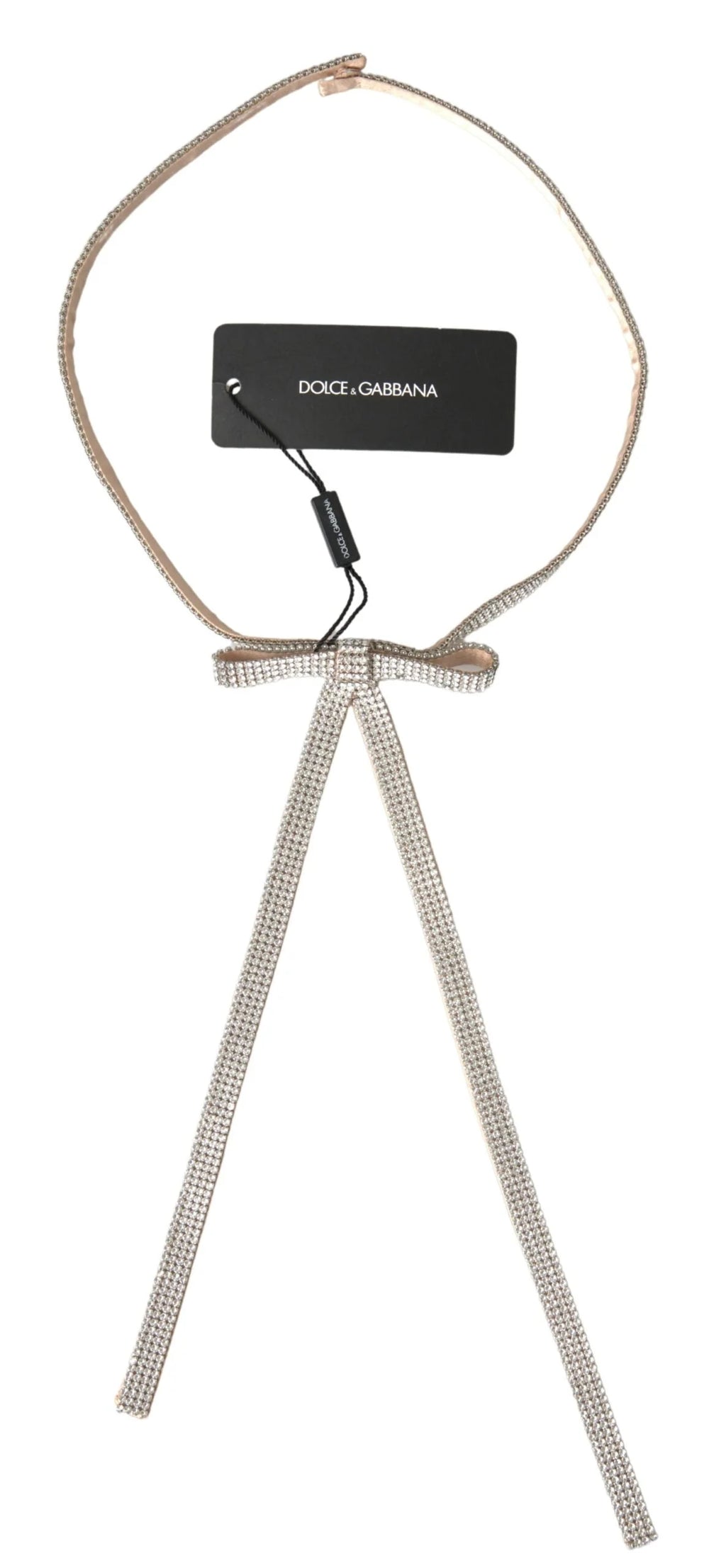 Dolce & Gabbana Beige Silk Clear Crystal Bow Waist Belt - 65 cm / 26 Inches