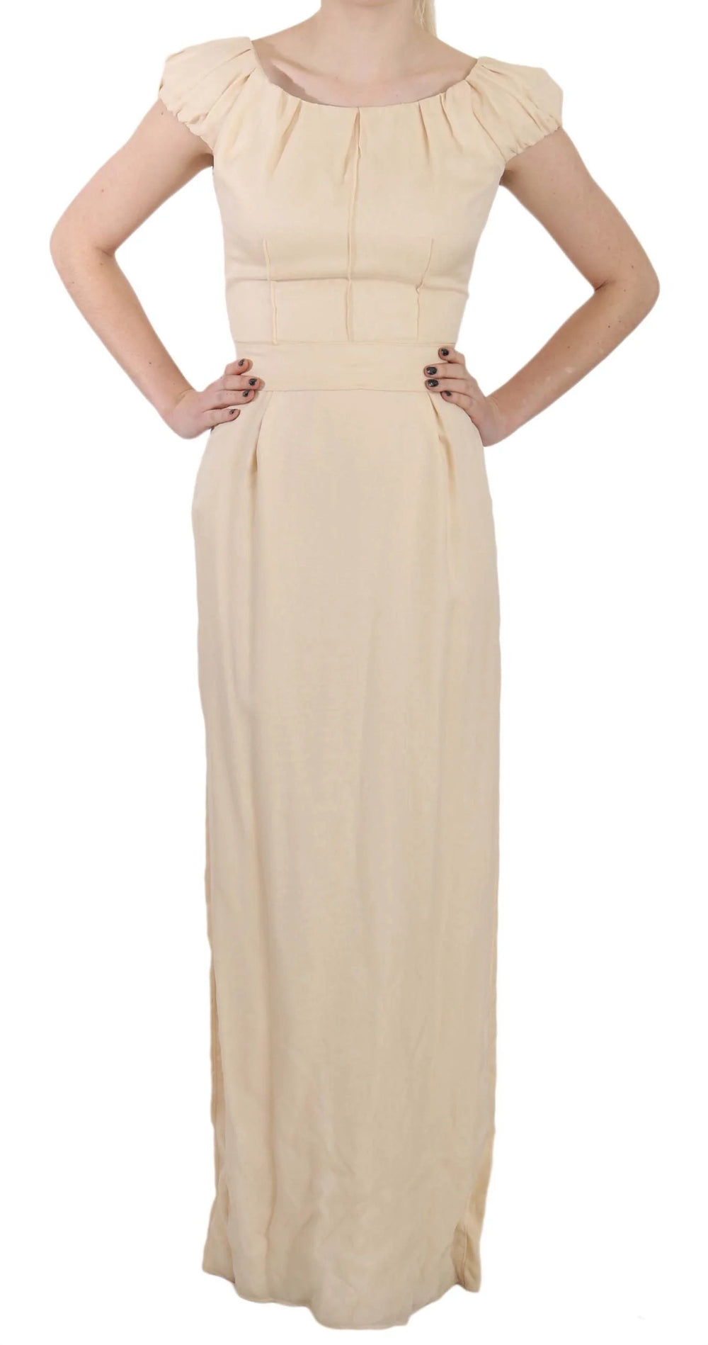 Dolce & Gabbana Beige Silk Column Cap Sleeve Gown Dress - IT40|S - Dresses