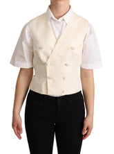 Dolce & Gabbana Beige Silk Sleeveless Waistcoat Vest - Vests