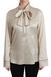 Dolce & Gabbana Beige Sleeve Top Queen Silk Satin Blouse - IT40|S - Blouses