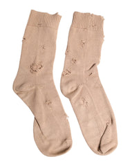 Dolce & Gabbana Beige Solid Stretch Mid Calf Men Socks - L - Crew Socks