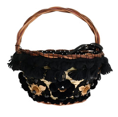 Dolce & Gabbana Beige Straw Snakeskin Pom Pom Crystal AGNESE Bag - Bucket Bags
