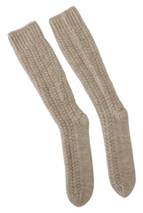 Dolce & Gabbana Beige Wool Knit Calf Long Women Socks - Heel Socks