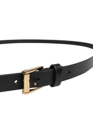 Dolce & Gabbana Belt Men Black Leather Classic Metal Buckle - 110 cm / 44 Inches