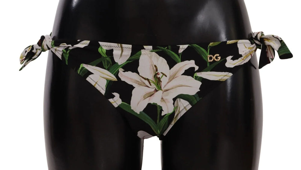Dolce & Gabbana Bikini Bottom Black Lily Print Swimsuit Swimwear - IT5 | XL - Classic Bikinis