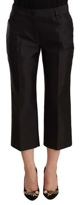 Dolce & Gabbana Black 100% Silk Flared Cropped Pants - IT42|M - Trousers