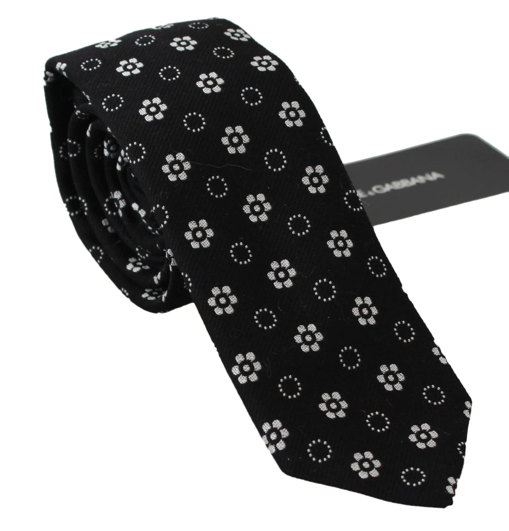 Dolce & Gabbana Black 100% Silk Floral Print Print Classic Tie - Neckties