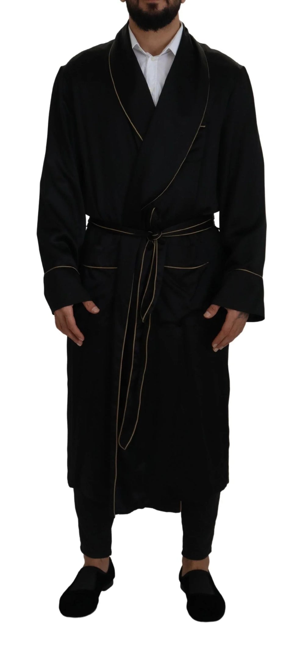 Dolce & Gabbana Black 100% Silk Robe Coat Wrap Jacket - IT50 | L - Overcoats