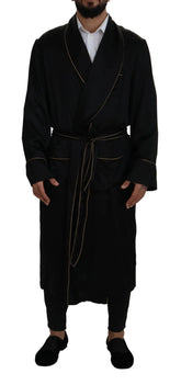 Dolce & Gabbana Black 100% Silk Robe Coat Wrap Jacket - IT50 | L - Overcoats