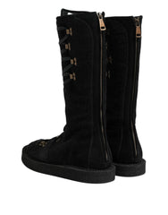 Dolce & Gabbana Black Alpaca Wool Suede Mid Calf Boots Shoes - EU44/US11