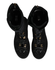 Dolce & Gabbana Black Alpaca Wool Suede Mid Calf Boots Shoes - EU44/US11 - Boots